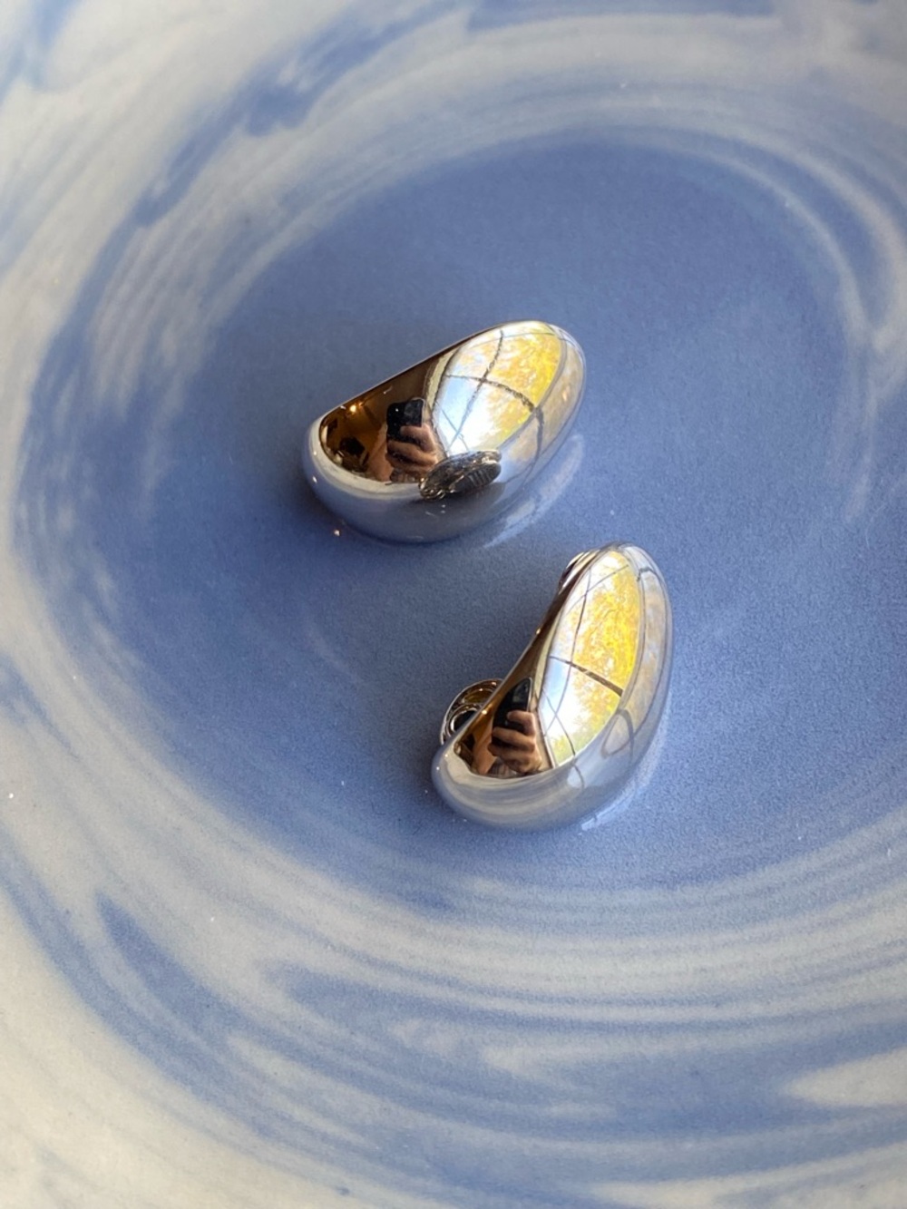 Vintage Monet Polished Silver Dome Clip-On Earrings - Shiny Metallic